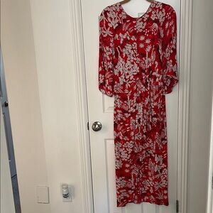 Topshop Red Floral Long Sleeve Dress